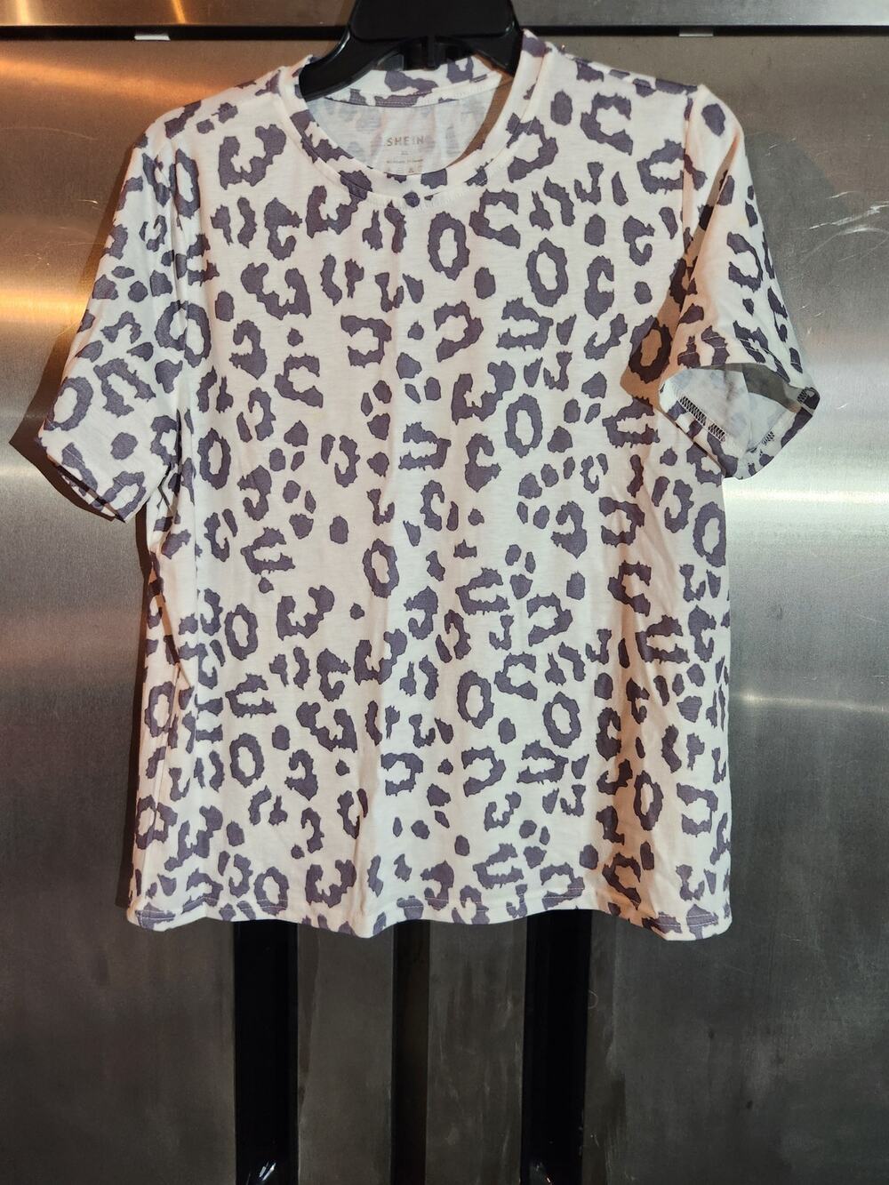 Shein Ivory Leopard Print Short Sleeve T-Shirt Size XL